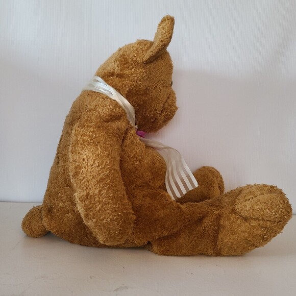 PBC International Brown Bear Plush Pink and White Bow Weighted - Picture 6 of 11